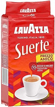250 גרם קפה טחון LAVAZZA SUERTE חוזק 10 250 גרם קפה טחון LAVAZZA SUERTE חוזק 10